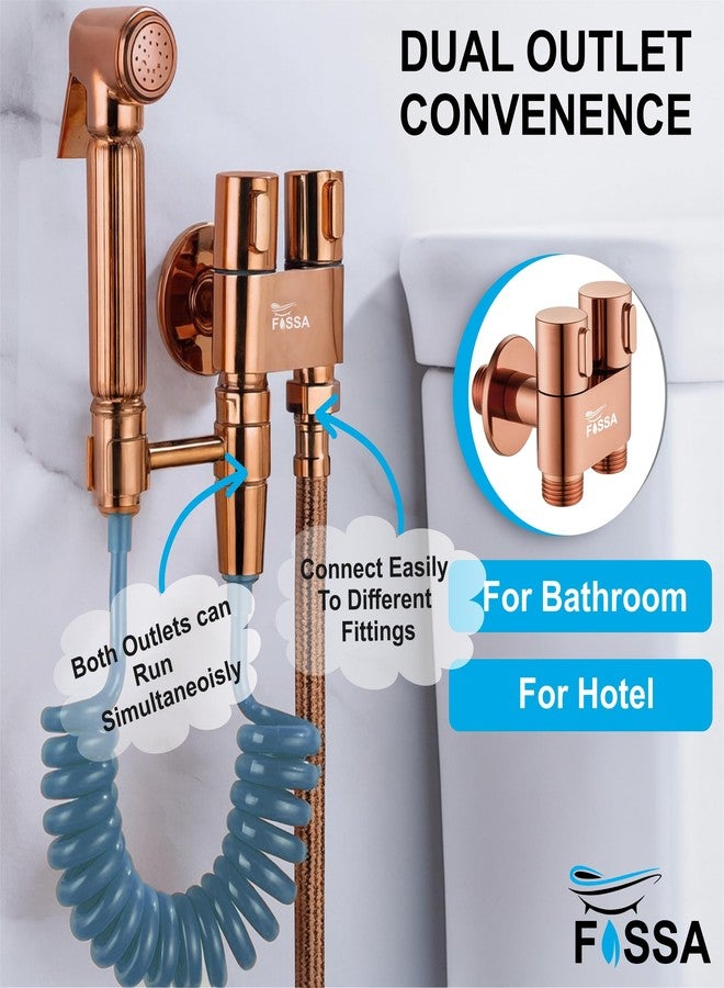 Fossa 2 IN 1 Angle Cock Wall Mount Two Out Water Cleaning Sprayer Angle cock with Flange Brass Chrome Finish For Bathroom Wash Basin Toilet (Rose Gold) - Image 4